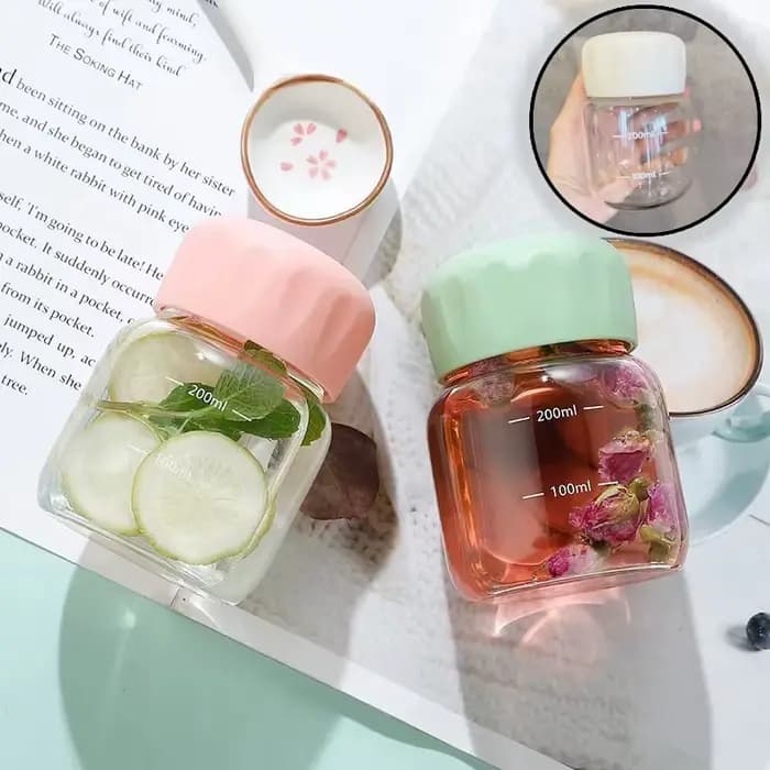 Petit verre à eau HI avec couvercle, portable, mignon, mini cylindrique, document solide, fuite d'eau, tasse à eau pour étudiant, bouteille à boire, 300ml
