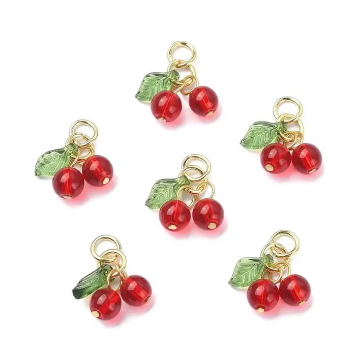 Breloques en verre 3D cerise rouge acrylique, pendentifs de fruits pour bricolage, boucles d'oreilles, colliers, porte-clés, accessoires de fabrication de bijoux, 10 pièces/paquet ﻿