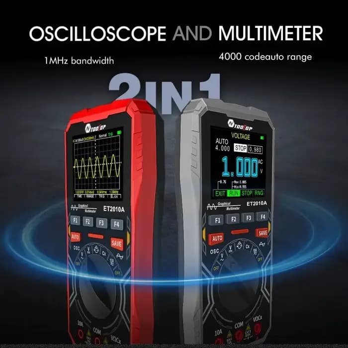 TOl'hyTOP ET2010A-Multimètre d'oscilloscope numérique portable, outil de test électrique multifonctionnel, 2 en 1, 2.5Msps, 1MHz