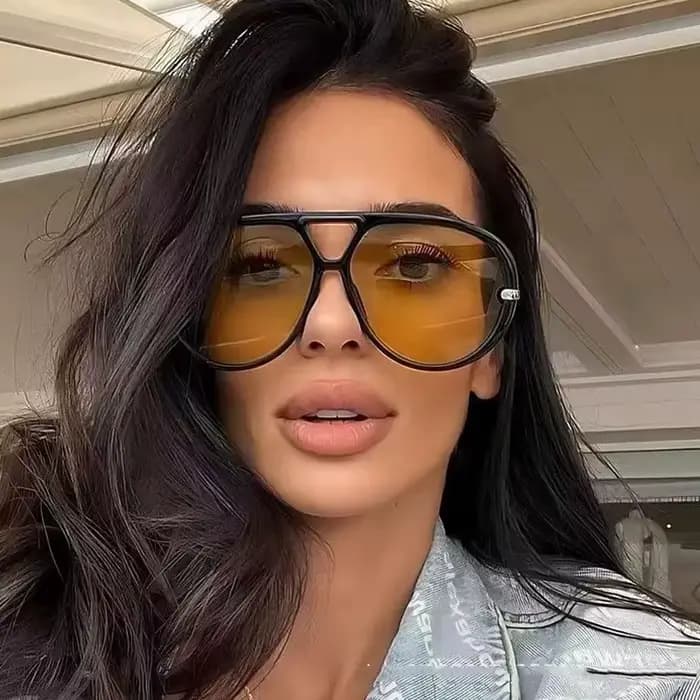 Lunettes de soleil ovales Orange à grande monture pour femmes