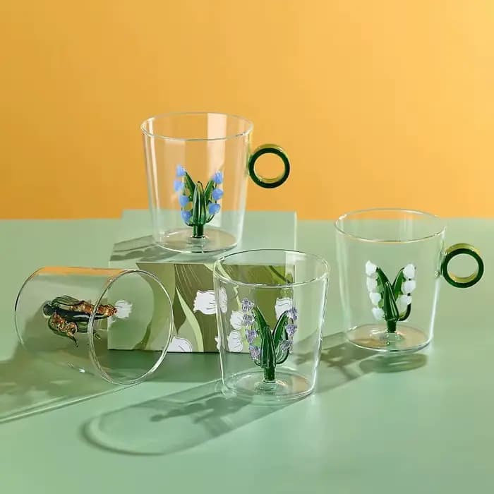 Muguet de mai Cadeau de tasse en verre pour amoureux, faveurs de mariage créatives, verre à vin, tasse à café, bière, tasse à thé, romantique, vente en gros