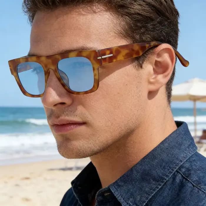 Lunettes de soleil myopie bleues hommes classique carré teinté myope ombre