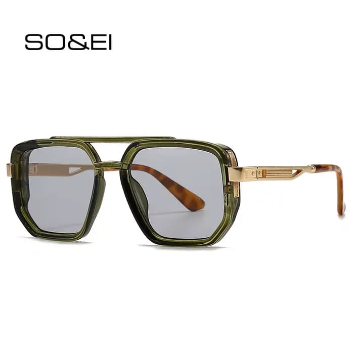 SO & EI Ins mode populaire Double ponts lunettes de soleil carrées femmes rétro Rivets bleu vert hommes Punk
