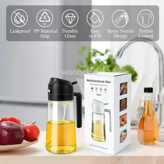 Bouteille d'huile en verre à double usage, vaporisateur d'huile de cuisine, vaporisateur d'huiles de cuisine, bouteille de pulvérisation d'huile étanche pour la maison