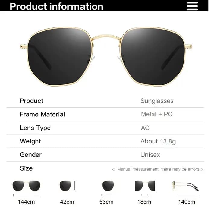 Lunettes de soleil hexagonales tendance pour femmes et hommes 2026 – Monture carrée en métal