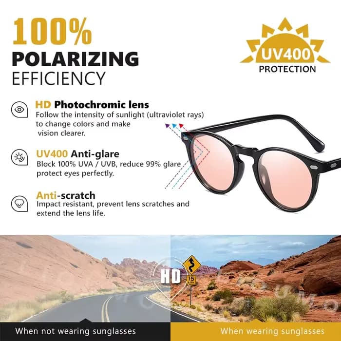 LIOUMO – lunettes de soleil polarisées photochromiques à monture ronde pour hommes et femmes