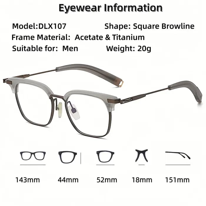 Montures de lunettes carrées de style Browline inspirées de DITA DLX107 pour hommes, monture optique de luxe de haute qualité en acétate et titane
