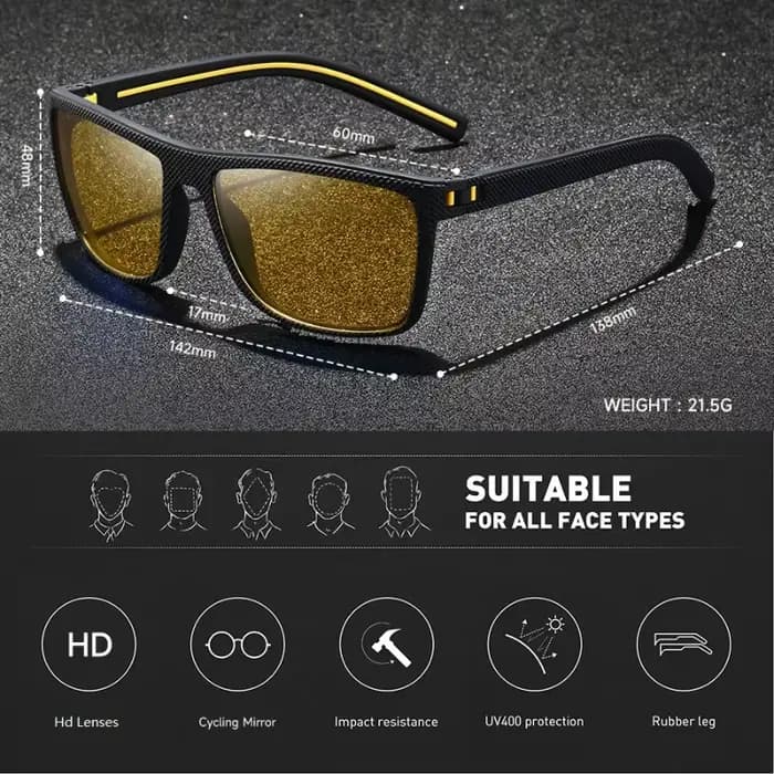 Lunettes de vision nocturne carrées jaunes vintage tendance