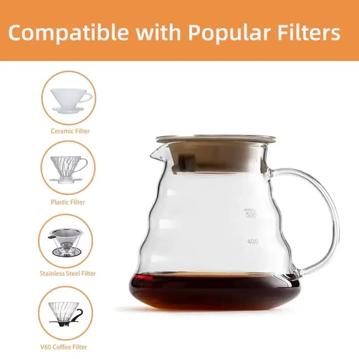 Carafe à café en verre de 600ml, cafetière Standard transparente pour verser sur cafetière