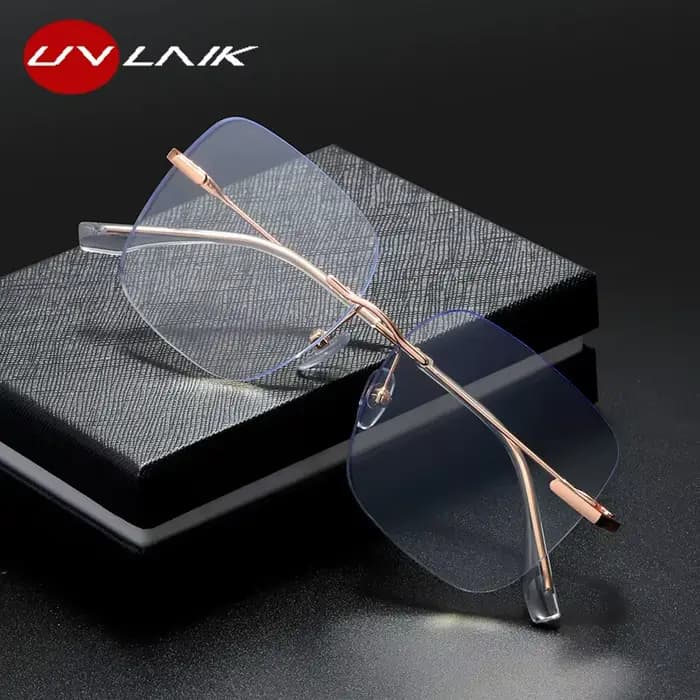 UVLAIK Anti-lumière bleue carré ordinateur myopie lunettes sans monture rétro Prescription