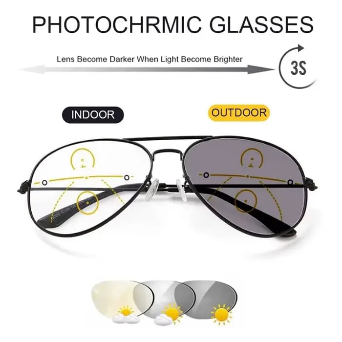 Lunettes de lecture multifocales photochromiques à grande monture – Alliage de cuivre