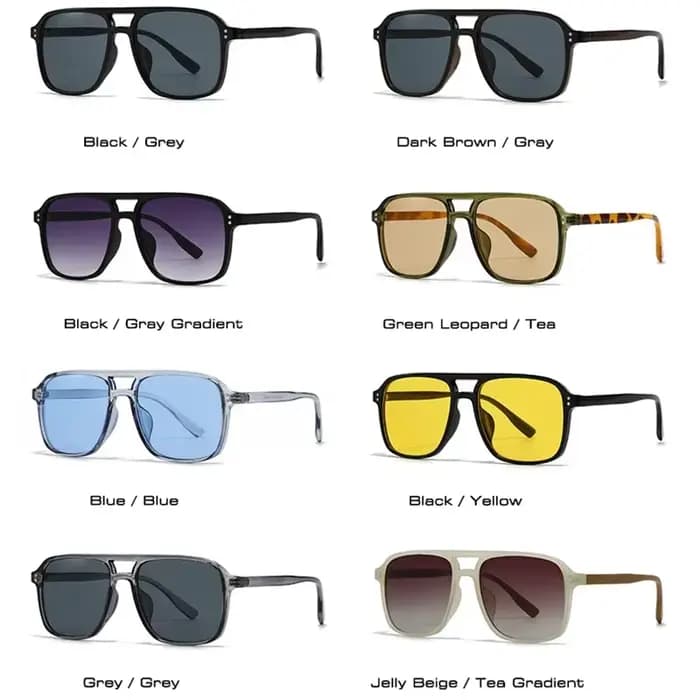 Lunettes de soleil rétro modernes à double pont, lunettes carrées de protection UV400 à monture complète, accessoire de mode de style de rue d'inspiration vintage