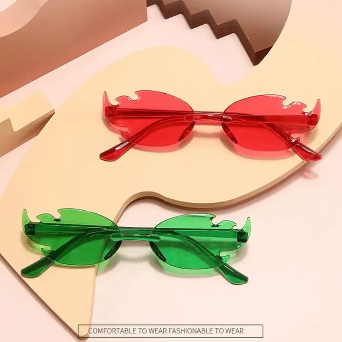 Lunettes de soleil rétro sans monture en forme de flamme