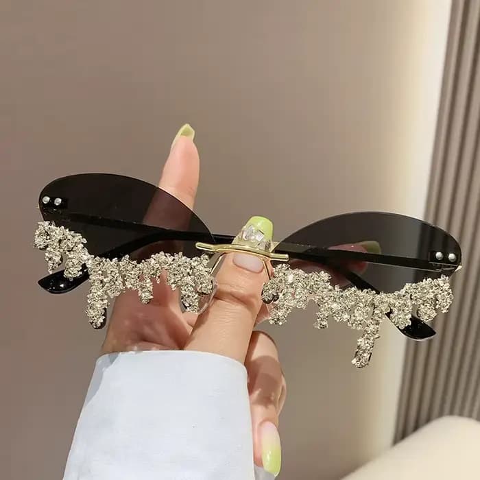 Lunettes de soleil sans monture en diamant pour femme