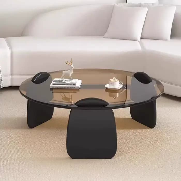 Table basse en verre avec Sculpture moderne, Table centrale en verre trempé, Style artistique, salon, canapé, placage des Tables d'appoint