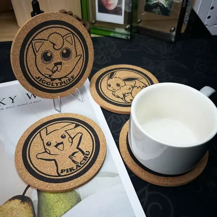 Dessous de verre Pokémon, version Q périphérique, dessin animé, créativité mignonne, dessous de verre exquis, pratique, dessous de verre en liège