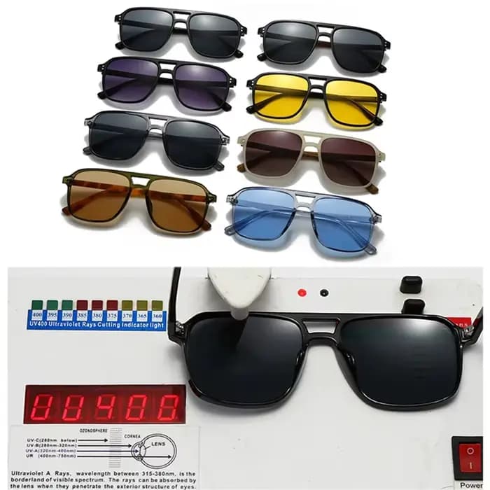 Lunettes de soleil rétro modernes à double pont, lunettes carrées de protection UV400 à monture complète, accessoire de mode de style de rue d'inspiration vintage