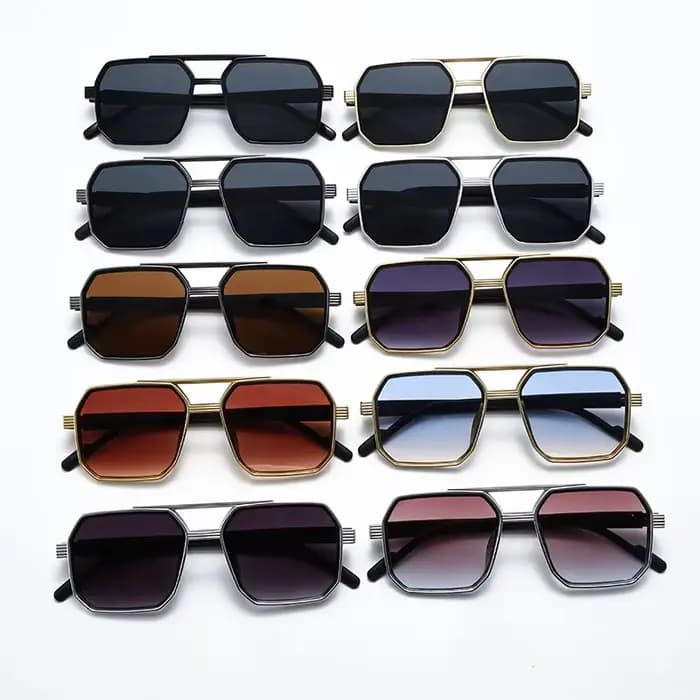 Lunettes de protection 3 pièces rétro grand cadre lunettes de soleil carrées classique Double faisceau cadre en métal lunettes de soleil décontractées lunettes dégradées