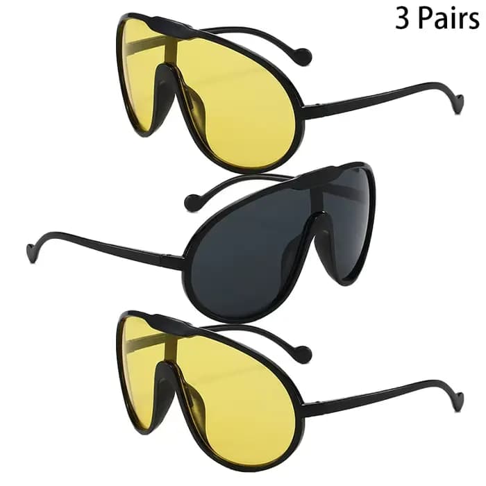 3 paires de lunettes de soleil surdimensionnées pour hommes et femmes