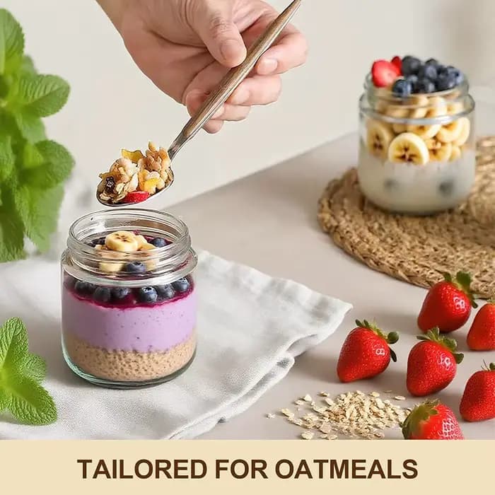 Bocaux en verre de 16 oz avec couvercles hermétiques en bambou, récipients pour overnight oats, bocaux à large ouverture pour salades, yaourts, sucre, collations, épices