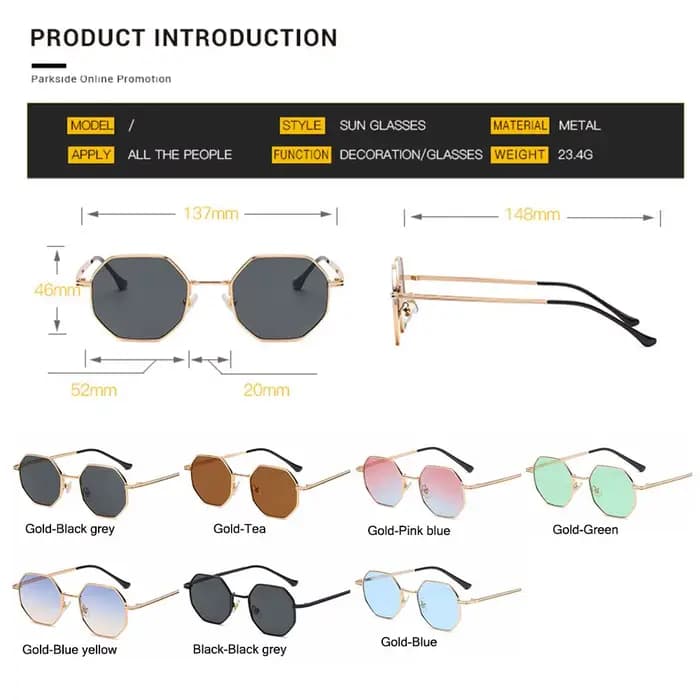 Lunettes de soleil polygonales en métal pour hommes et femmes