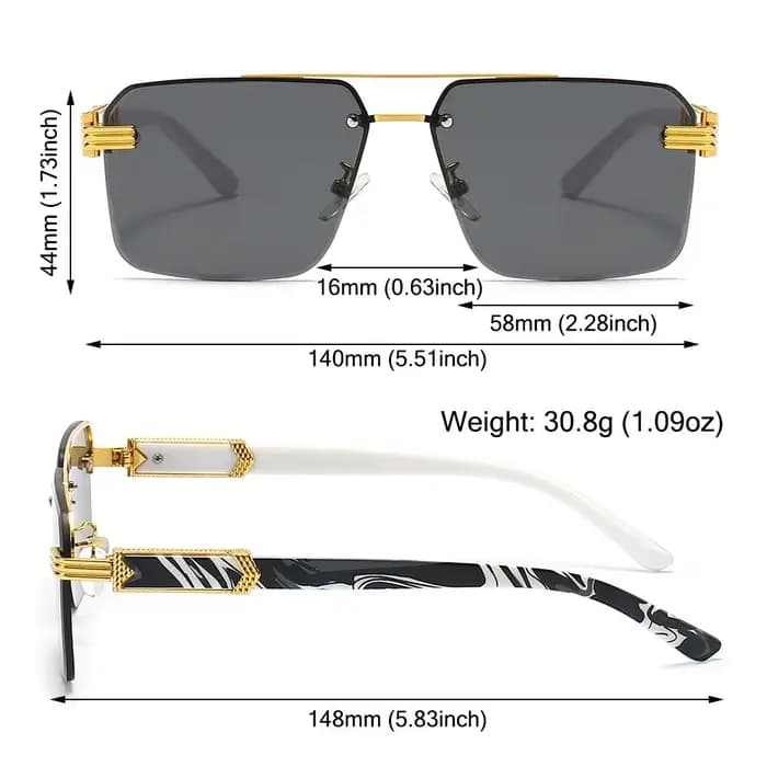Lunettes de soleil carrées vintage sans monture pour hommes et femmes