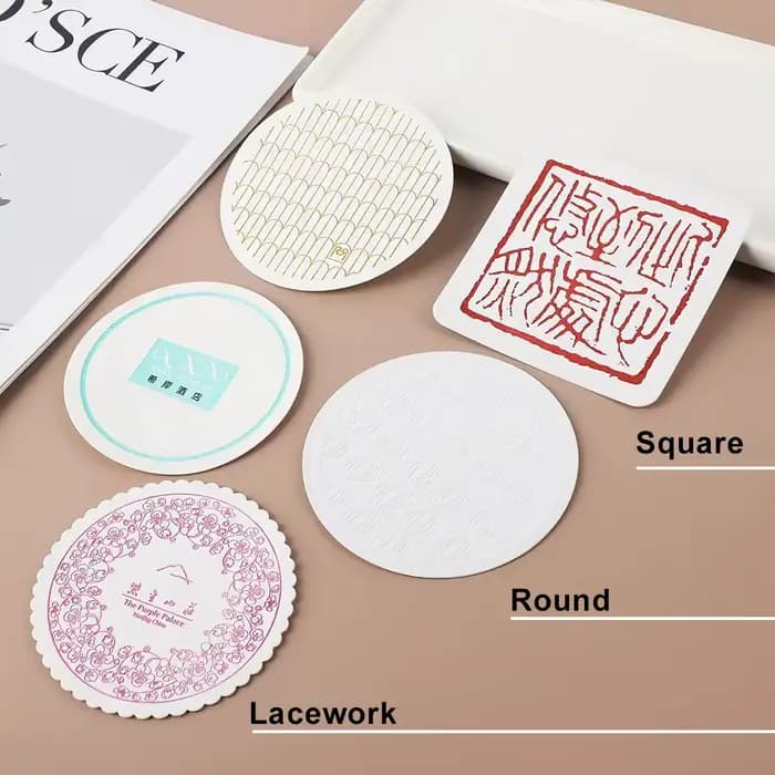 Sous-verres en papier personnalisés (50-200 pièces) avec logo personnalisé, impression couleur recto-verso, pour café, thé au lait, boissons chaudes