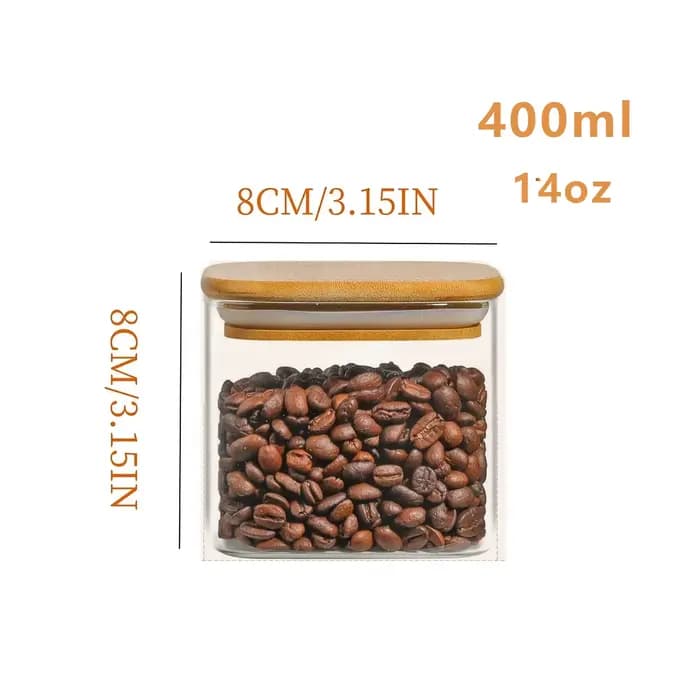 2/4/6/12Pcs-400Ml Pots en verre carrés hermétiques, récipients de stockage alimentaire pour la cuisine, pots de stockage alimentaire avec couvercles, pots à biscuits, pots à sucre, pots de stockage de