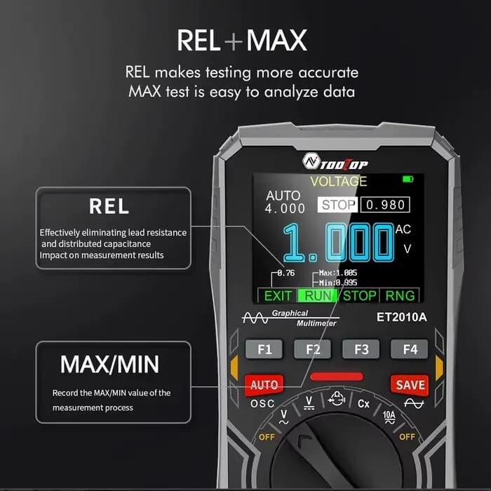 TOl'hyTOP ET2010A-Multimètre d'oscilloscope numérique portable, outil de test électrique multifonctionnel, 2 en 1, 2.5Msps, 1MHz