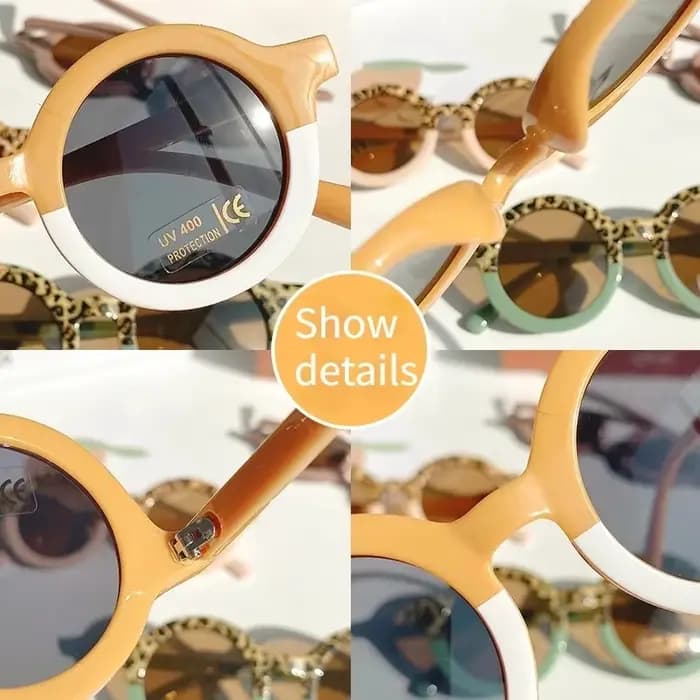 Enfants mignon dessin animé lunettes de soleil rondes fille garçon léopard Double couleur Vintage