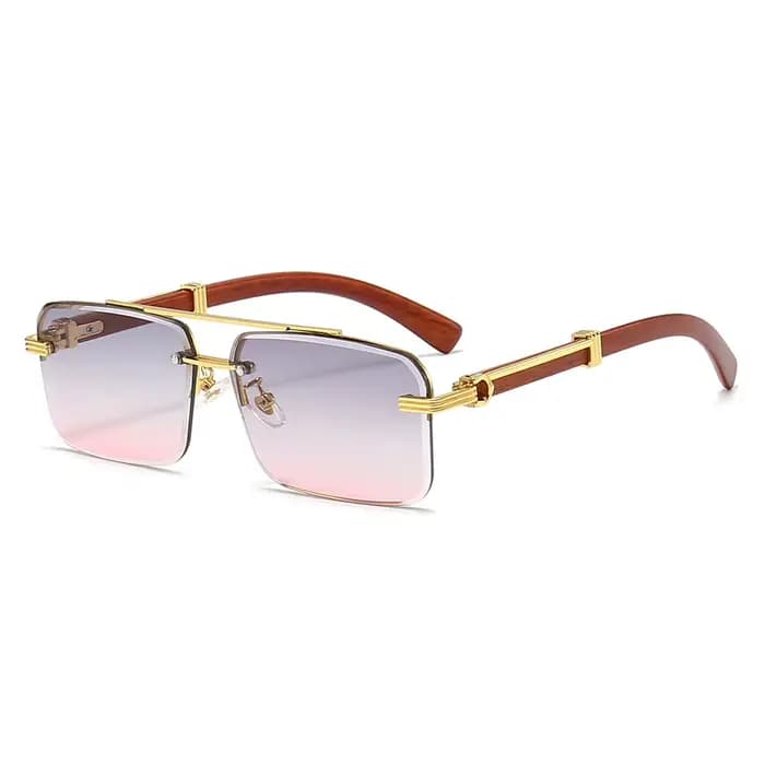 Grain de bois carré sans monture lunettes de soleil femmes rétro hommes
