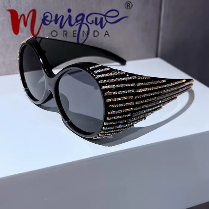 Bling diamant ovale Punk lunettes de soleil femmes à la mode ronde luxe
