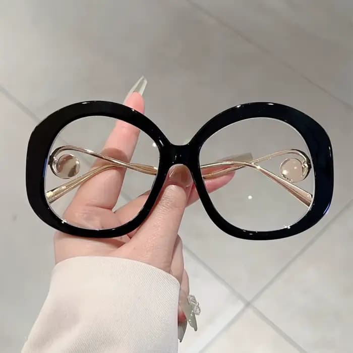 KAMMPT Vintage lunettes rondes avec perles femmes Chic surdimensionné bleu lumière bloquant montures optiques à la mode