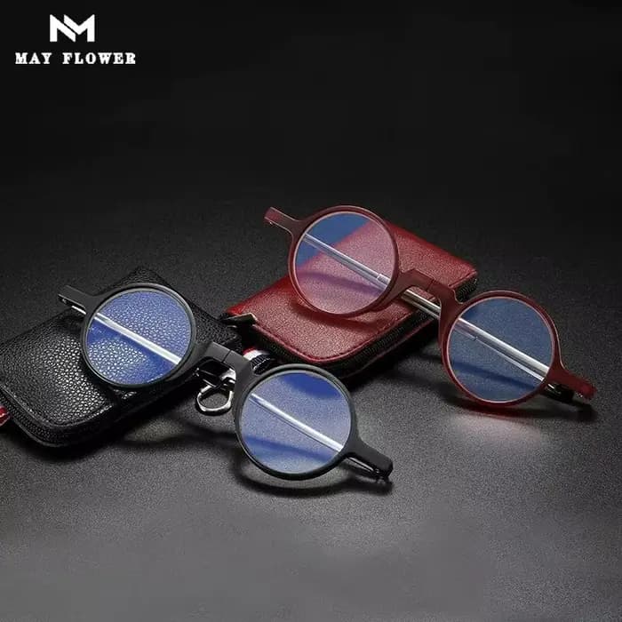 May Flower lunettes de lecture pliables lentilles HD lunettes à monture ronde mâle Anti lumière bleue lunettes rondes lecteurs féminins + 3.5