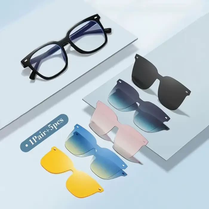 Lunettes 1 pièce avec 5 lentilles interchangeables, unisexe pour hommes et femmes, interrupteur librement des couleurs