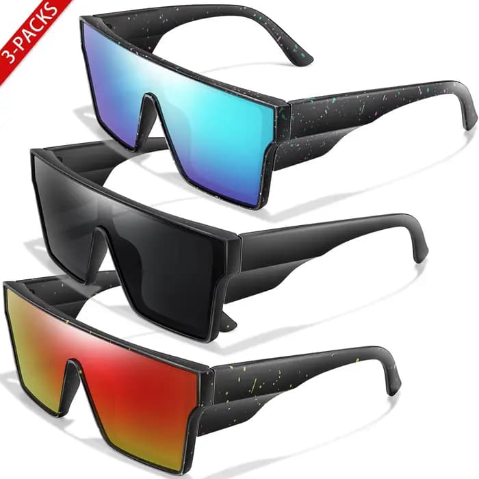 3 paires de lunettes de soleil à grande monture UV400
