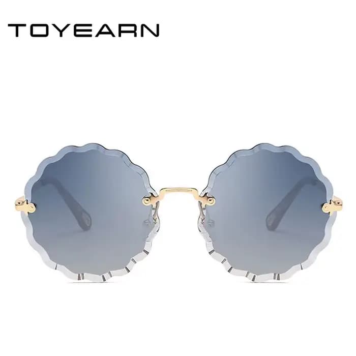 2025 marque de luxe concepteur dame ronde sans monture lunettes de soleil femmes diamant coupe lentille Vintage fleur