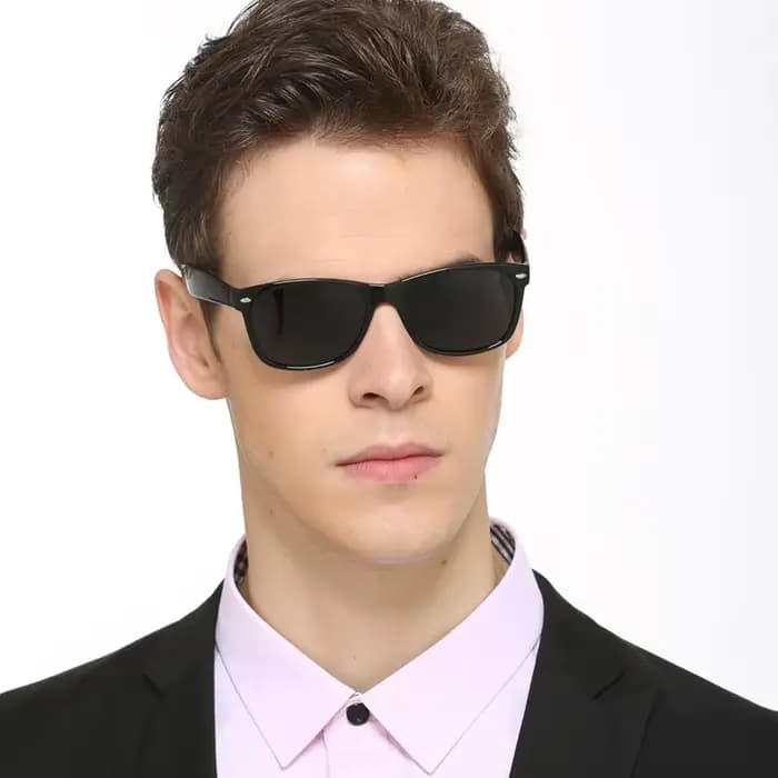 Lunettes de soleil Wayfarer à monture noire brillante pour hommes et femmes