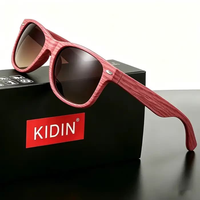 Lunettes de soleil KIDIN imitation grain de bois style Wayfarer pour hommes et femmes