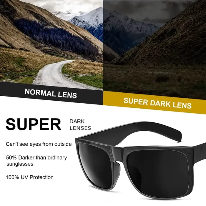 Maxjumovies-Lunettes de soleil carrées extra larges pour hommes, Big Head Dark Black, W8004