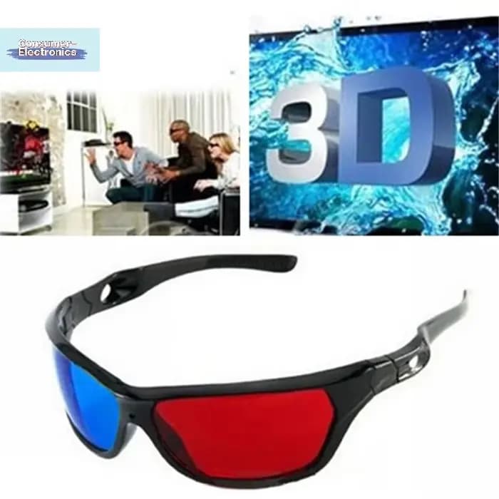 【Lunettes 3D avec monture rouge, bleue et noire pour films, séries télévisées, DVD et jeux en anaglyphe dimensionnel】