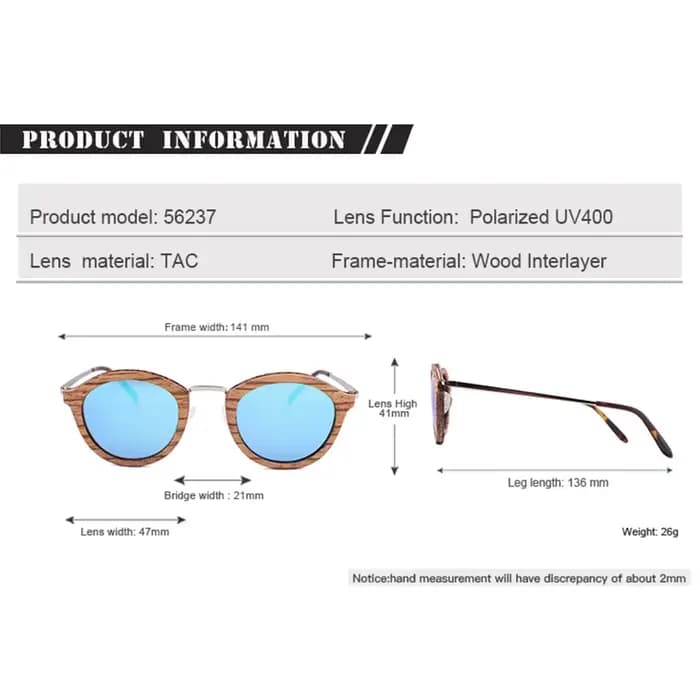 Lunettes de soleil intercalaire en bois pour femmes