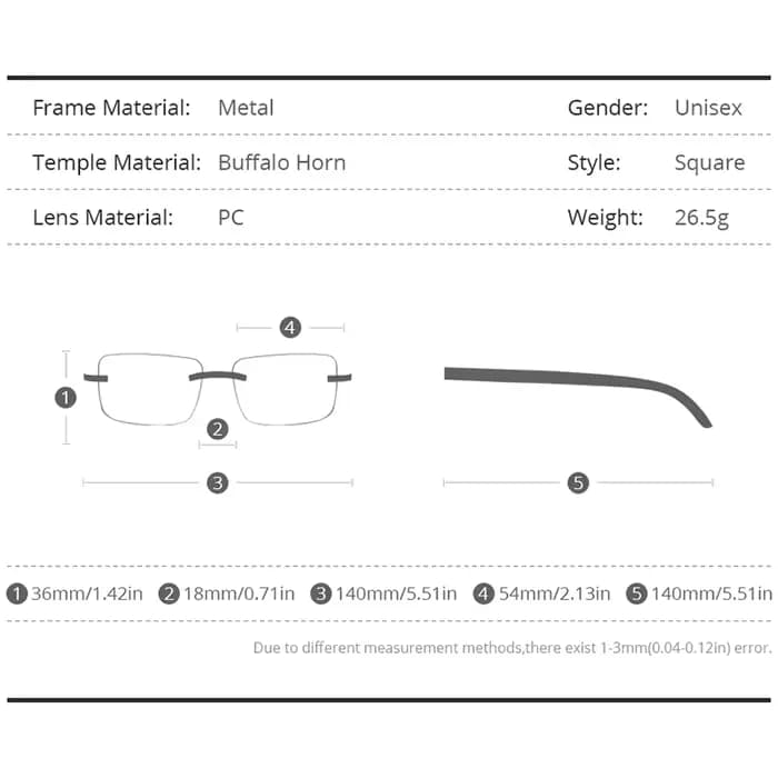 Lunettes carrées en corne de buffle pour hommes et femmes
