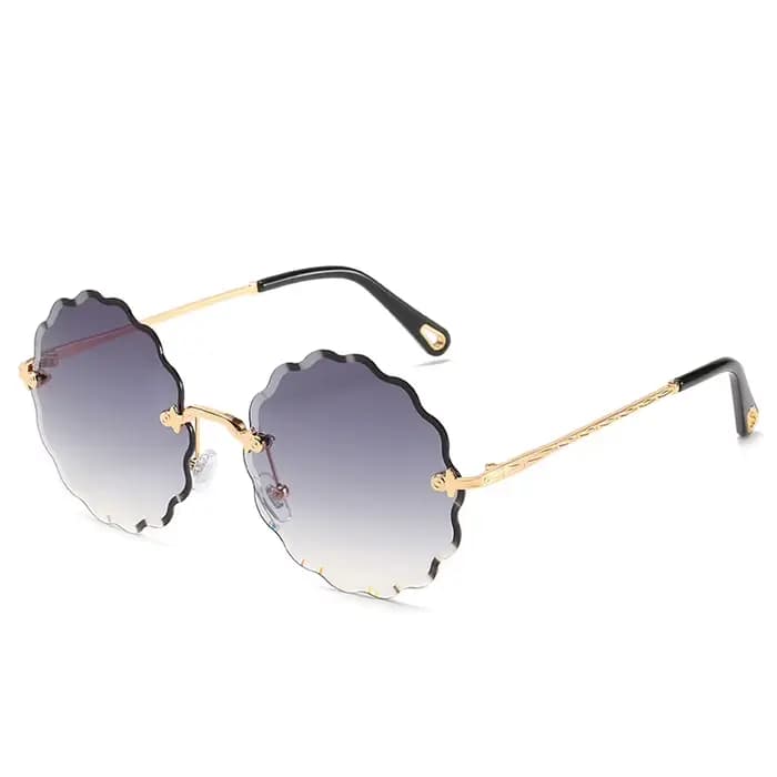 2025 marque de luxe concepteur dame ronde sans monture lunettes de soleil femmes diamant coupe lentille Vintage fleur