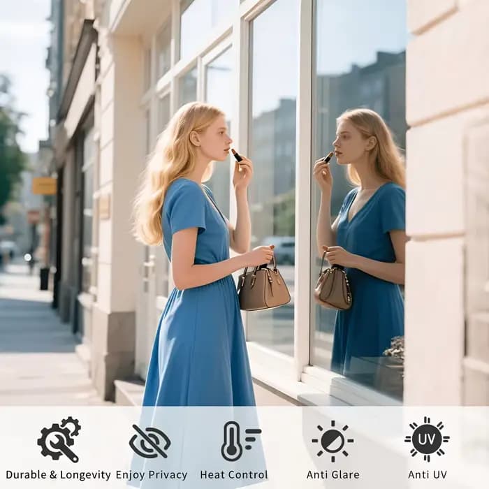 Film de protection solaire et isolant thermique pour vitres, effet miroir unidirectionnel, protection de la vie privée, anti-éblouissement, adhésion statique sans colle