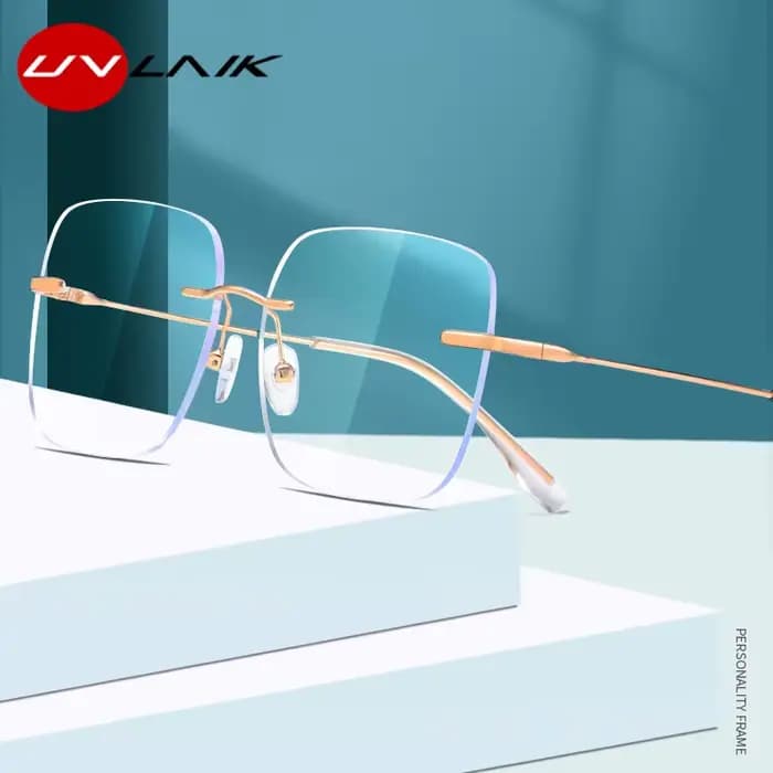 UVLAIK Anti-lumière bleue carré ordinateur myopie lunettes sans monture rétro Prescription