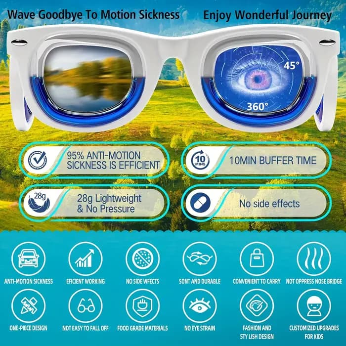 Lunettes de mal de transport pour enfants – Essentielles de voyage ultra légères pour voiture/Air/mer et croisière |