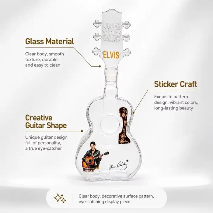 Carafe à liqueur en forme de guitare Elvis Rock King, bouteille à whisky en verre cristal, ornement de collection pour les amateurs de musique