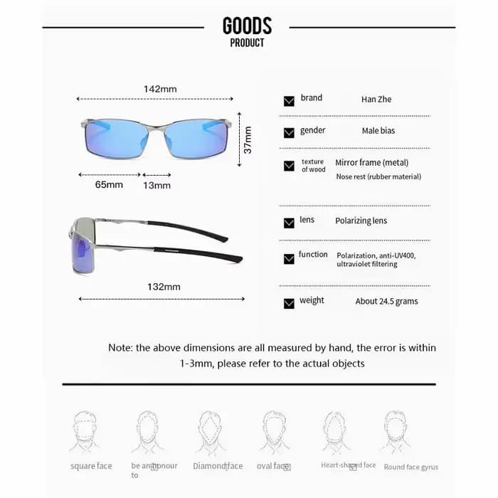 Lunettes de soleil polarisées à monture métallique rectangulaire pour hommes