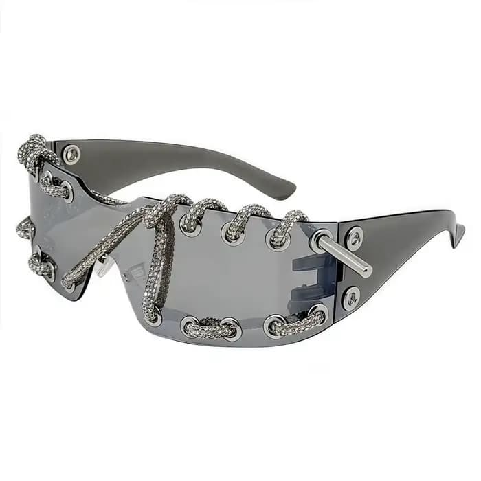 Lunettes de soleil Punk avec chaîne en strass